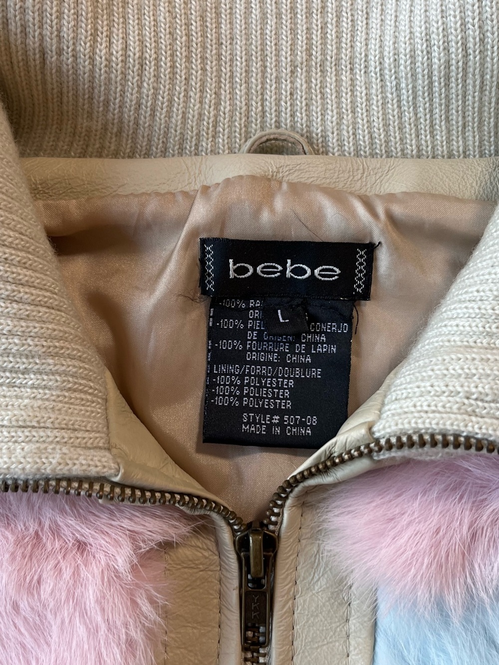Y2K Vintage bebe Pastel Rabbit Fur Bomber Jacket - Cotton Candy Cream - Picture 4 of 12